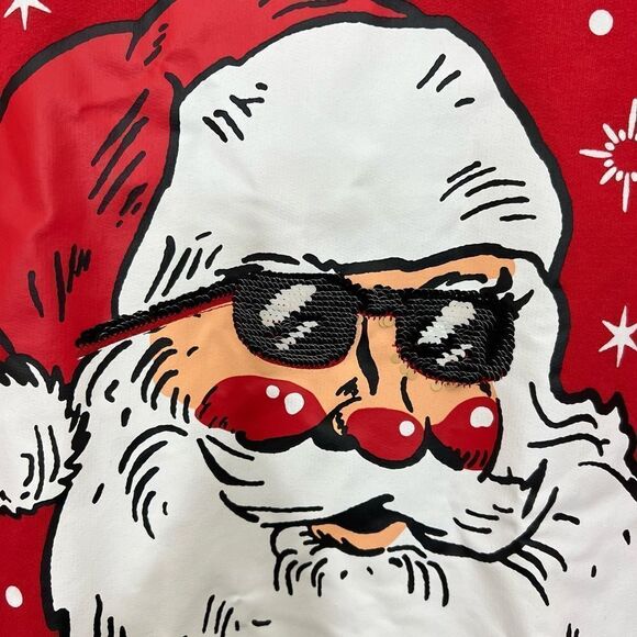 Santa Claus Red Sweatshirt Crewneck Santa in Sunglasses Reversible Sequins Small - Picture 2 of 12